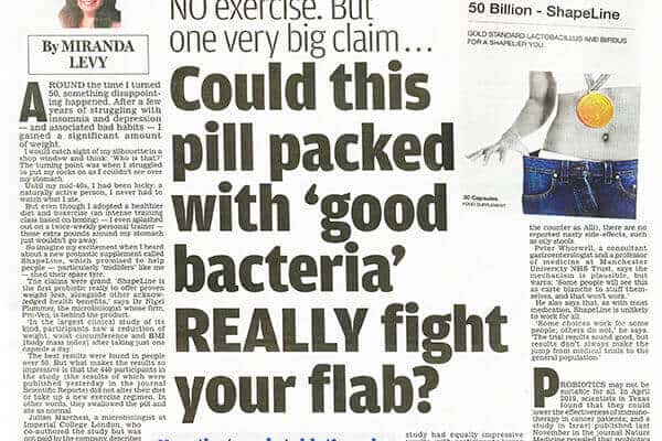 Daily Mail January 2020 article on ShapeLine probiotic from ProVen