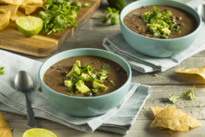 Black bean soup in bowls