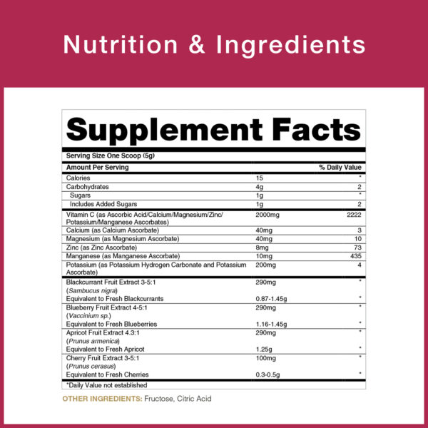 PRO vital mixed ascorbates nutrition table - supplement facts