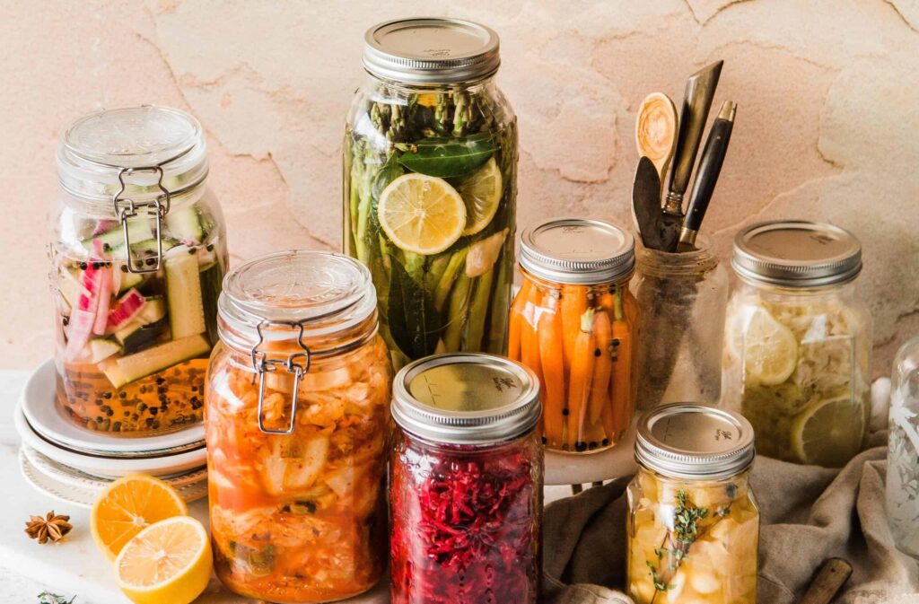 Probiotics and prebiotics: fermented food in jars