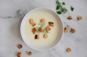 Bowl of cauliflower cheese soup